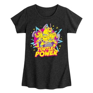 Girls' - Teenage Mutant Ninja Turtles - Turtle Power 90s Fitted Short Sleeve Graphic T-Shirt - 1 of 4