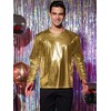 INSPIRE CHIC Men's Round Neck Long Sleeves Shining Disco Metallic T-Shirt - 3 of 4