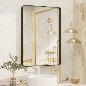 Apmir 20 in. W x 28 in. H Rectangular Aluminum Alloy Framed and Tempered Glass Wall Mirror in Matte Black - 1 of 4