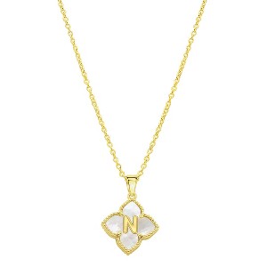Adornia 14k Gold Plated White Mother of Pearl Initial Floral Necklace - 1 of 3