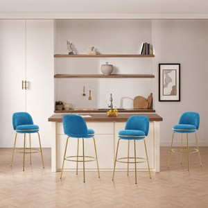 Modern Metal Counter Height Barstools,Upholstered Bar Stools with Footrest and Metal Base,Low Backrest Bar Counter Barstools-Coolbibila - 1 of 4