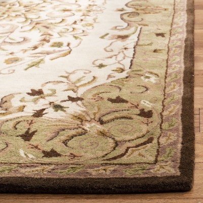 Beige and Green Hand-Tufted Wool 8' x 10' Area Rug