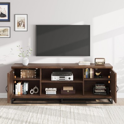 TV Stand for Living Room, Entertainment Center with 2-Tier Adjustable Shelves & Metal Leg, Wooden TV Media Console Table for 75 Inch with Compartments