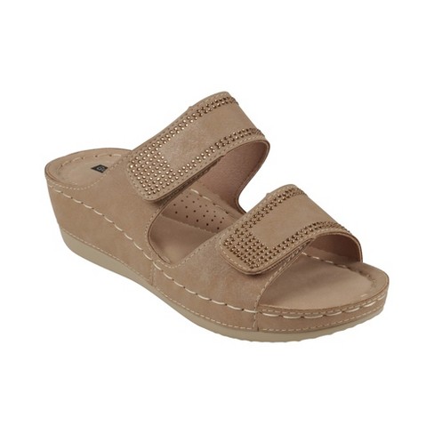 Gc Shoes Rea Natural 10 Velcro Double Band Embellished Comfort Wedge Sandals : Target