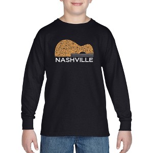 LA Pop Art Nashville Guitar - Boy's Word Art Long Sleeve T-Shirt - 1 of 4