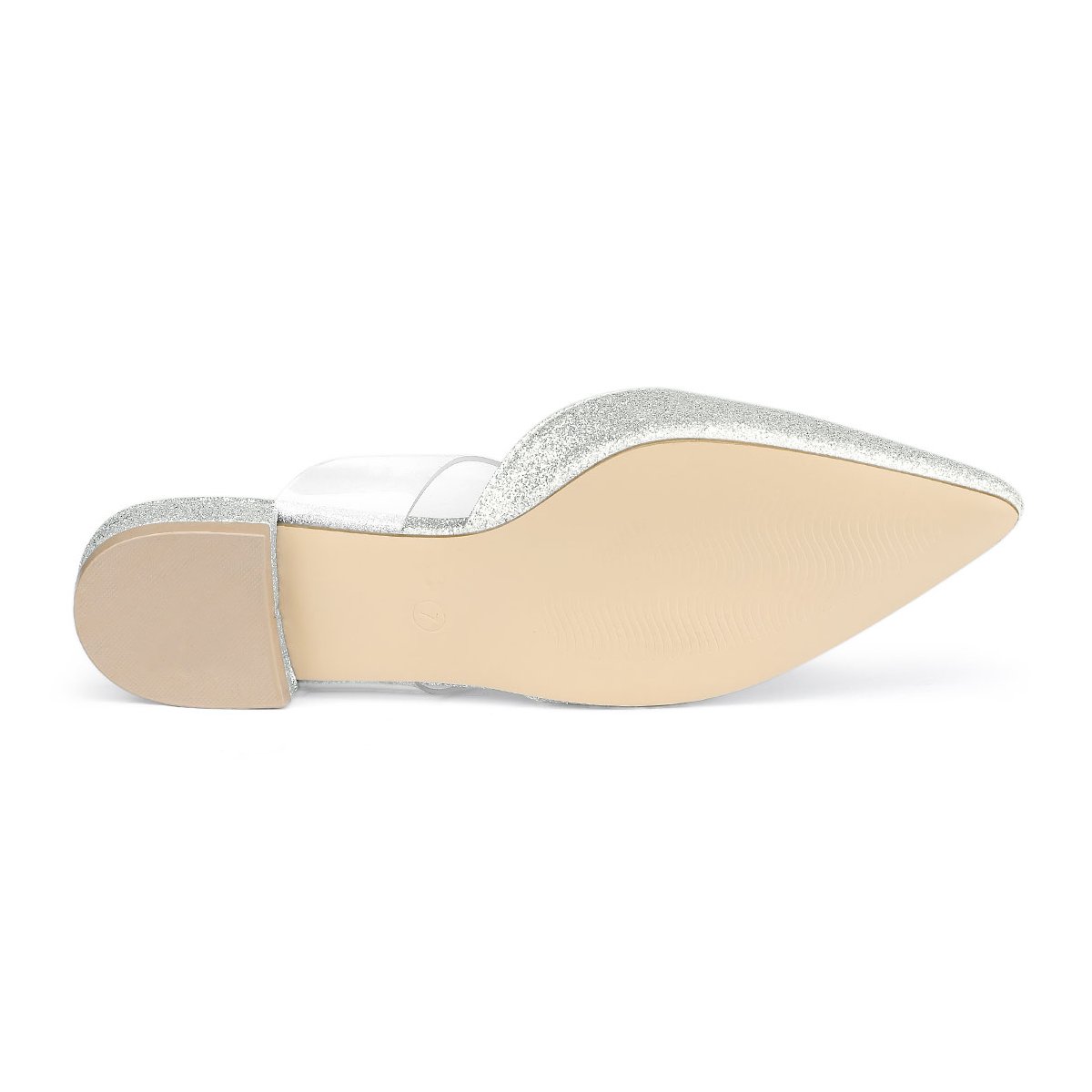 Женские сабо Allegra K Women's Glitter Clear Strap Pointed Toe Flat Mules 8.5 Silver — фото 6