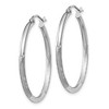 Black Bow Jewelry 2mm x 30mm 14k White Gold Satin & Diamond-Cut Round Hoop Earrings - 2 of 4