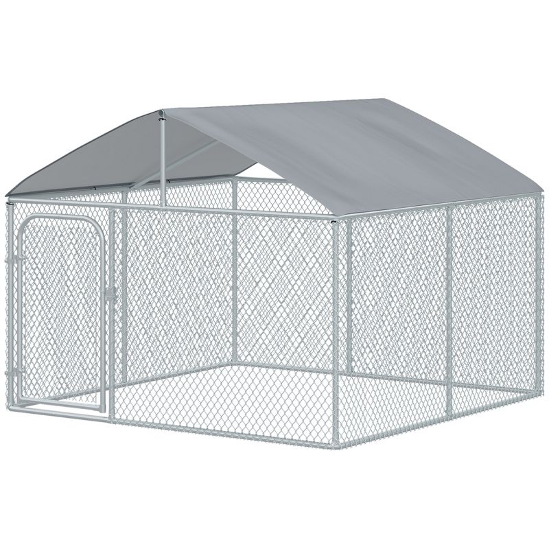 PawHut Outdoor Metal Dog Kennel, Pet Playpen with Steel Lock, Mesh Sidewalls and Cover for Backyard & Patio, 5 of 9