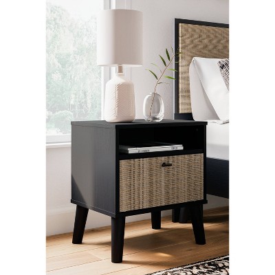 Charlang Beige and Black Cane 1-Drawer Nightstand