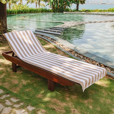 Beige and White Striped Cotton Chaise Lounge Covers, 30 x 85 in, Pack of 2
