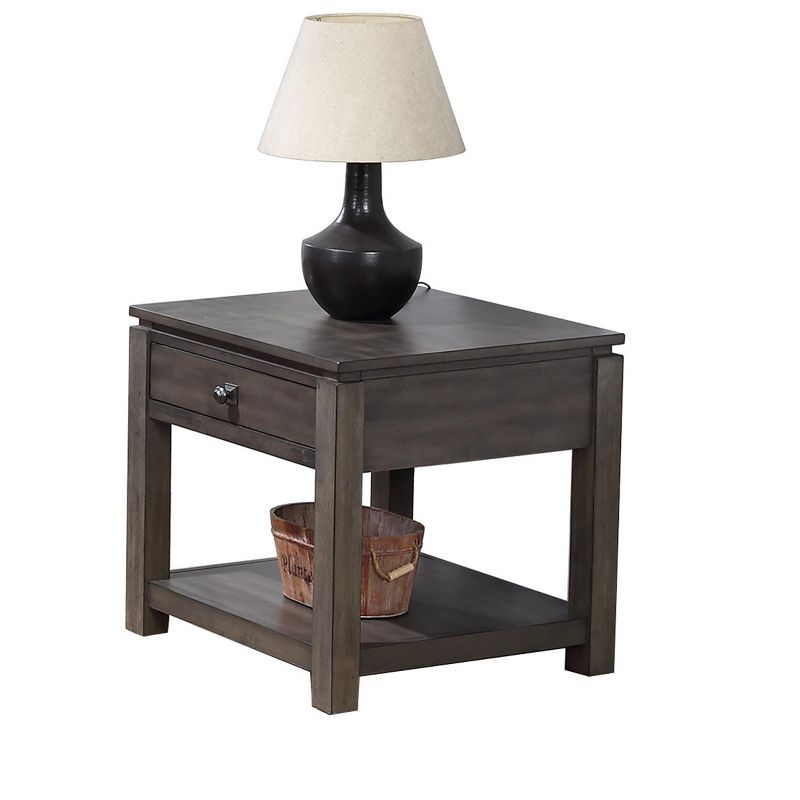 Besthom Shades of Sand 24 in. Weathered Grey Square Solid Wood End Table with 1 Drawer, 2 of 6