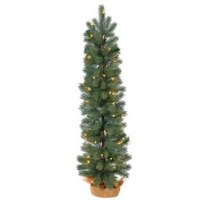 3ft. Green Pine Artificial Christmas Tree with 50 Warm White Lights in Burlap Base – Petite Rustic Holiday X-Mas Accent - 1 of 4