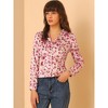 INSPIRE CHIC Women's Satin Floral V Neck Tie Back Long Sleeve Button-Up Blouse - 2 of 4