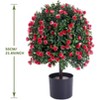 Artificial Rose Topiary Ball Tree,21.65"Faux Potted Tree, Artificial Boxwood Topiary Ball Tree with Flowers,for Front Door Porch Garden Backyard - 2 of 4