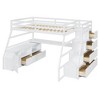 TIRAMISUBEST Twin/Full Size Loft Bed with 7 Storage Drawers and Bulit-in Desk, Wooden Loft Bedframe with Storage Shelves and Guardrail - 3 of 4