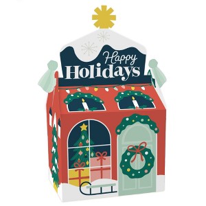 Big Dot of Happiness Christmas Village - Treat Box Party Favors - Holiday Winter Houses Goodie Gable Boxes - Set of 12 - 1 of 4