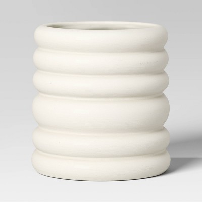 Banded Earthenware Indoor Outdoor Planter Pot White 8.13