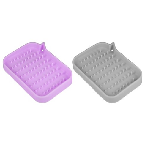 Unique Bargains Silicone Soap Dish Keep Soap Dry Soap Cleaning Storage for Home Bathroom Kitchen Purple 2 Pcs