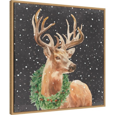 30"x30" Brown Framed Christmas Deer Canvas Wall Art