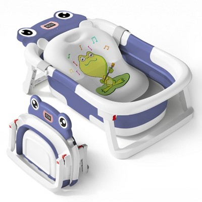 BabyBond Collapsible Baby Bathtub for Infants and Toddlers with Thermometer& 1 Soft Floating Cushion Portable Travel Baby Tub
