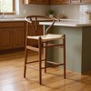 HomeRoots 27" Beige and Walnut Solid Wood Counter Height Bar Chair - 2 of 4