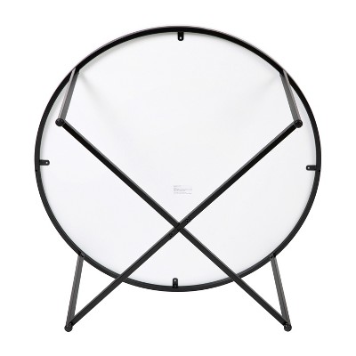 35.5" Round White Wood & Matte Black Metal Coffee Table
