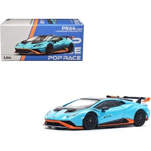 Lamborghini Huracan STO Blue with Black Top and Orange Accents 1/64 Diecast Model Car by Pop Race - 1 of 4