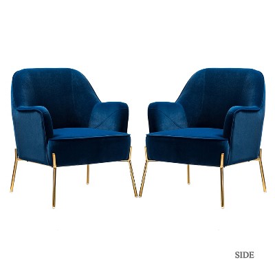 Odo Velvet Accent Arm Chair Padded Seat Set Of 2 | Karat Home - Navy ...