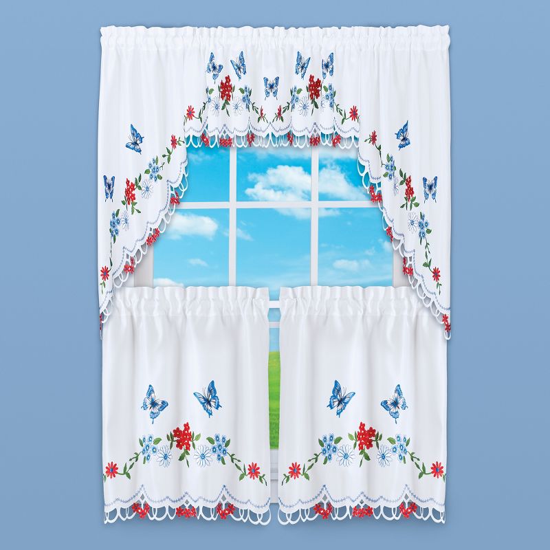 Collections Etc Americana Butterfly and Cutout Border Curtain Tier Set, 3 of 4
