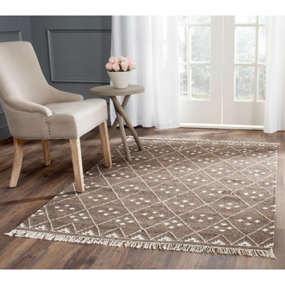 Ivory and Brown Hand-Woven Wool Kilim Area Rug, 3' x 5'
