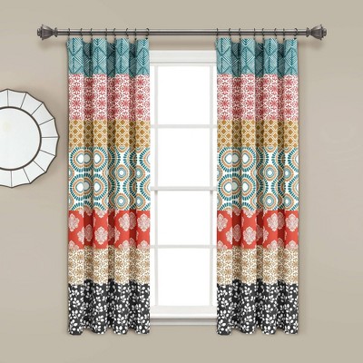 Set of 2 (63"x52") Bohemian Striped Light Filtering Window Curtain Panels Blue/Orange - Lush Décor