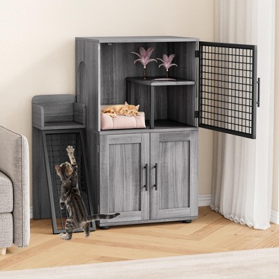Modern Villa Litter Box Enclosure with Platform, Double Layer Hidden Furniture