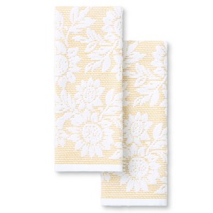 Martha Stewart 2pk 16"x28" Woodland Harvest Jacquard Sunflowers Kitchen Towel Set Yellow: 100% Cotton, Botanical Pattern, Machine Washable - 1 of 4