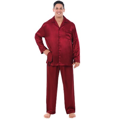 Alexander Del Rossa Men's Button Down Satin Pajama Set with Sleep Mask