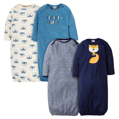 Image of Gerber Baby Boys' Lap Shoulder Gowns - Fox - Preemie - 4-Pack