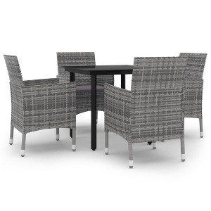 vidaXL Patio Dining Set Outdoor Table and Chair Set Poly Rattan and Glass - Gray 31.5" Table Length 4 Items - 1 of 4