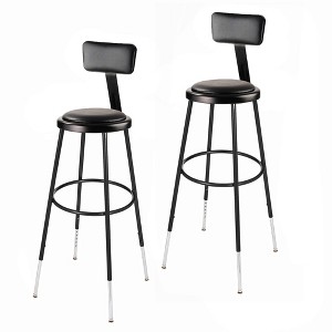 Set of 2 32"-39" Height Adjustable Heavy Duty Vinyl Padded Steel Accent Barstools with Backrest Black - Hampden Furnishings: Modern Design - 1 of 4