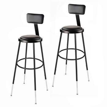 Set of 2 32"-39" Height Adjustable Heavy Duty Vinyl Padded Steel Accent Barstools with Backrest Black - Hampden Furnishings