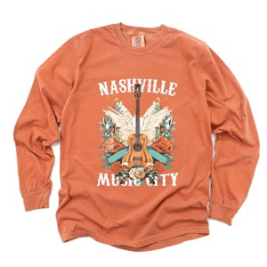 Nashville Music City Guitar Grunge - Womens Garment Dyed Long Sleeve - 1 of 3