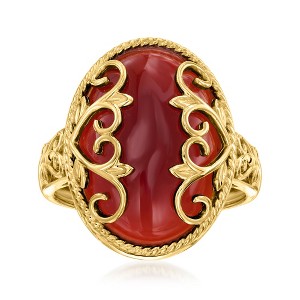 Ross-Simons Red Agate Heart Scroll Ring in 18kt Gold Over Sterling - 1 of 4