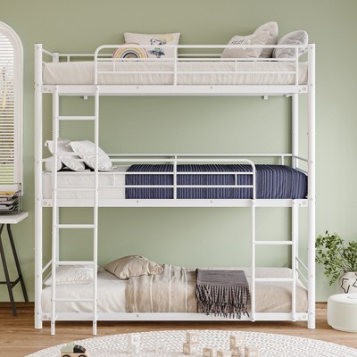 Triple Twin Bunk Bed with Safety Guardrails and Ladder
