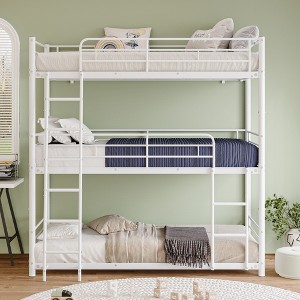 Triple Twin Bunk Bed with Safety Guardrails and Ladder - 1 of 4