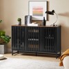 HDZNVF 3 Drawer and 4 Shelves Dresser with Slatted Grille Striped Drawer and Doors, Modern Style Cabinet, Black and Brown - 2 of 4