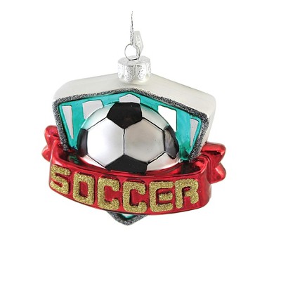 Noble Gems 3.75" Soccer Banner Shield Ball  -  Tree Ornaments