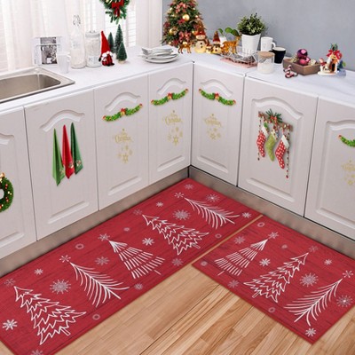 Christmas Red Kitchen Mat Sets of 2 Washable Runner Rug,17x29In+17x47In,Non Slip Non Shedding Kitchen Rug Decorative Runner Mats