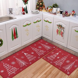 Christmas Red Kitchen Mat Sets of 2 Washable Runner Rug,17x29In+17x47In,Non Slip Non Shedding Kitchen Rug Decorative Runner Mats - 1 of 4