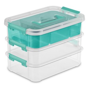 Sterilite Convenient Small Home Tiered Layer Stack Carry Storage Box with Colored Accent Secure Latches - 1 of 4