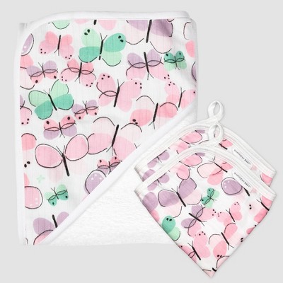 Honest Baby Girls' 3pc Organic Cotton Flutter Towel Set
