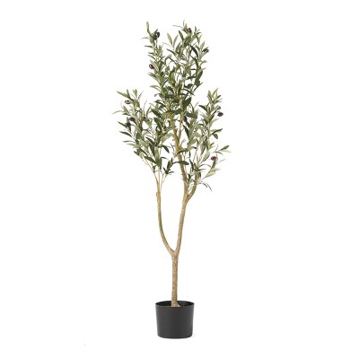 Syemin Artificial Plants Artificial Olive Tree Realistic Olive Branch Detail Rich Green Foliage Low Care for Living Room, Green, 49.5"*7"*7"