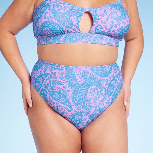 Women's Paisley Print High Waist Medium Coverage High Leg Bikini Bottom - Wild  Fable™ Blue/pink X : Target